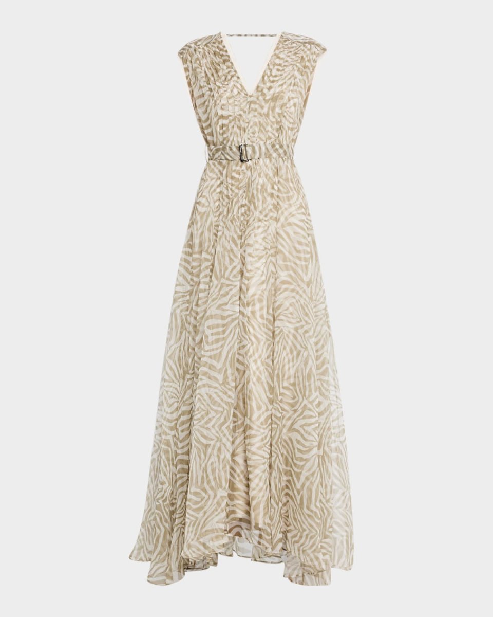 Animalier-Print Silk Voile Sleeveless Maxi Dress With Monili-Strap